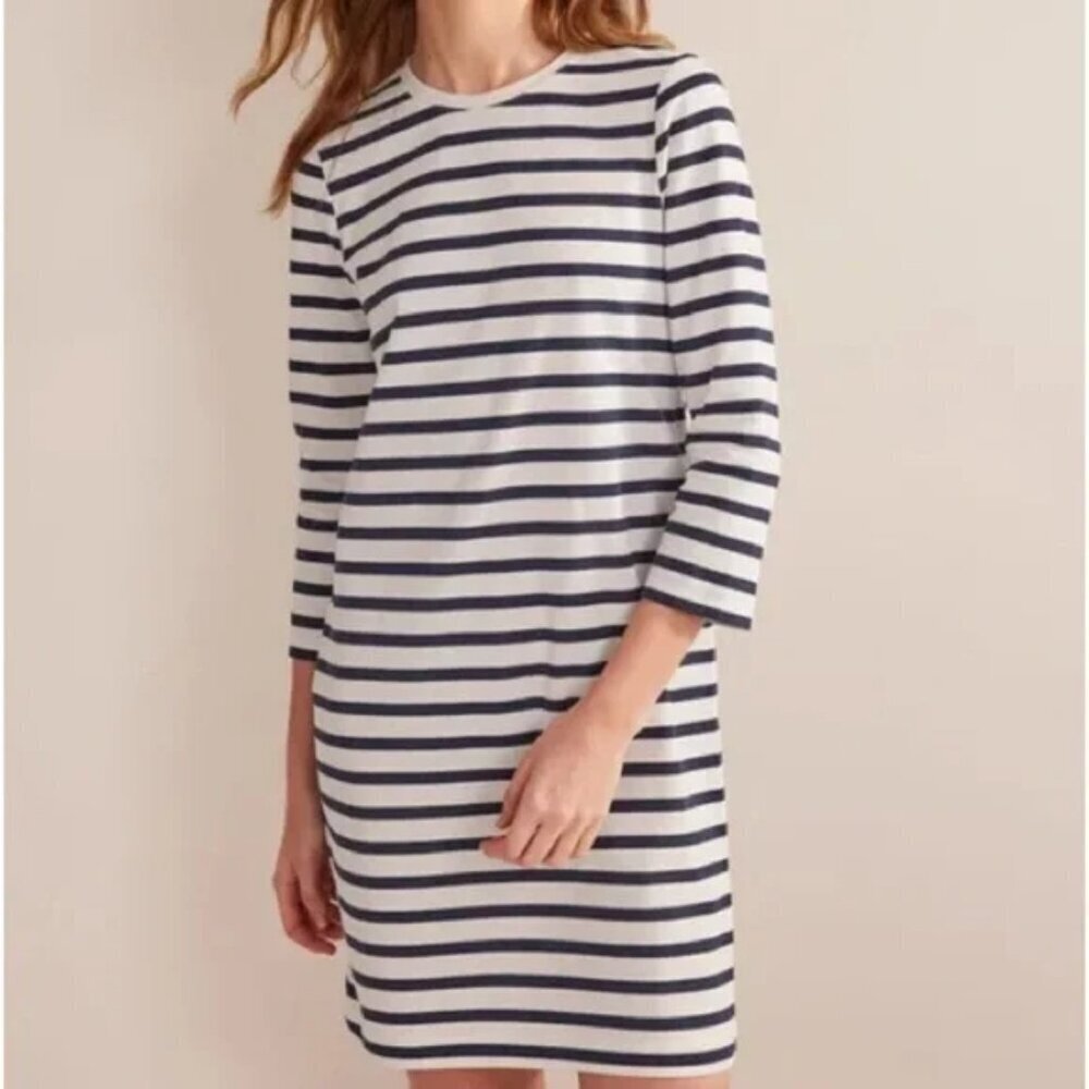 Boden Black/White Striped Nautical 3/4 Sleeve Dress Size 4R